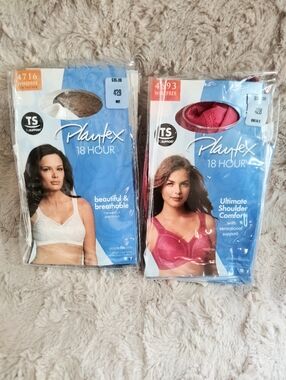 NIP! Playtex 18 Hour Wirefree Bras in White & Deep Pink - BUNDLE of 2! Size 42B
